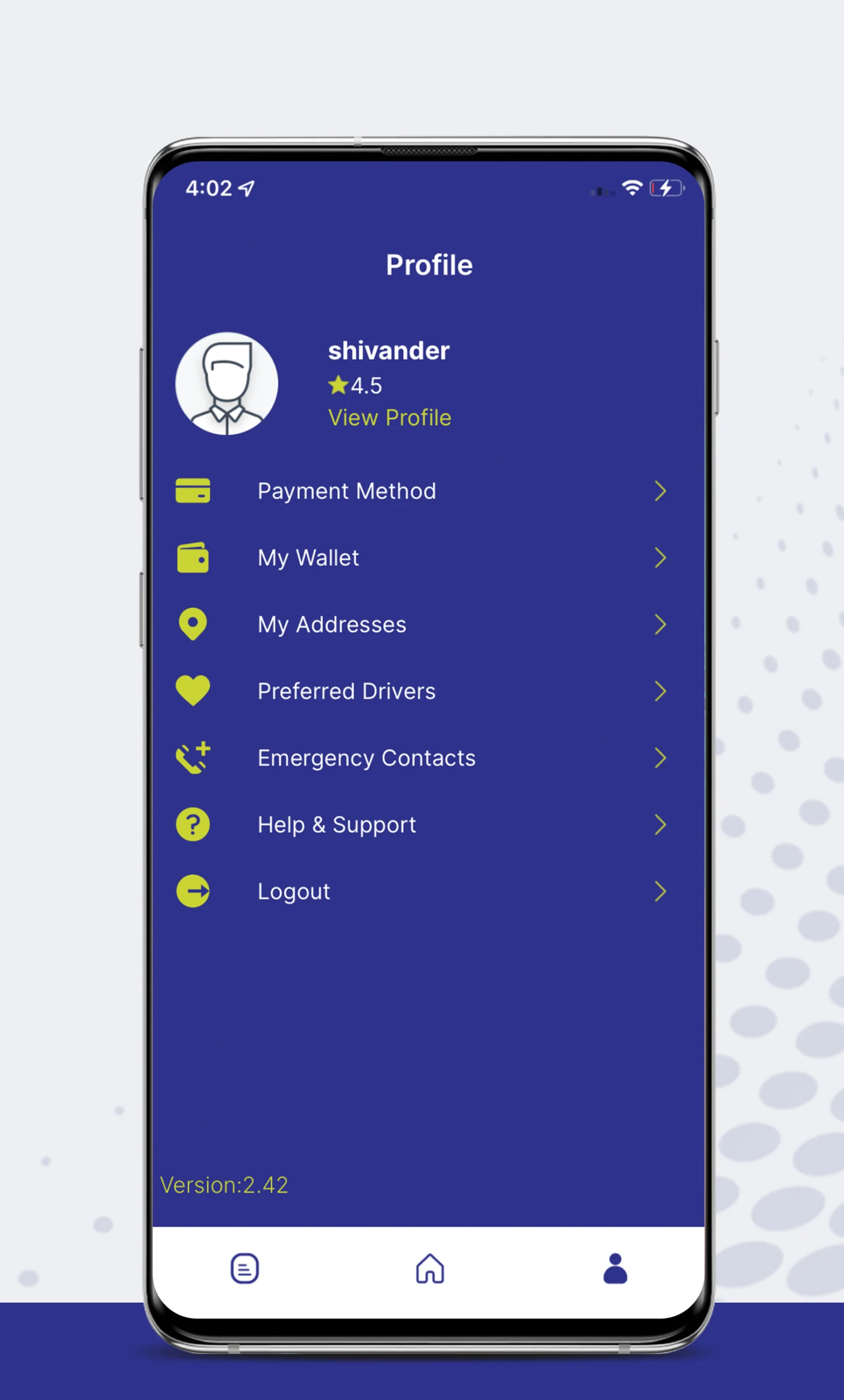 View all of your account info in the AER Rides app.